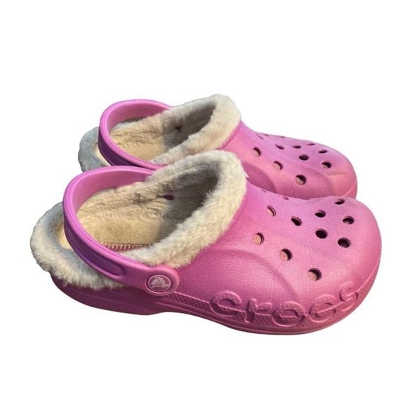 CROCS Shoes Crocs Purple With Cream Fur Lining And Backstrap On